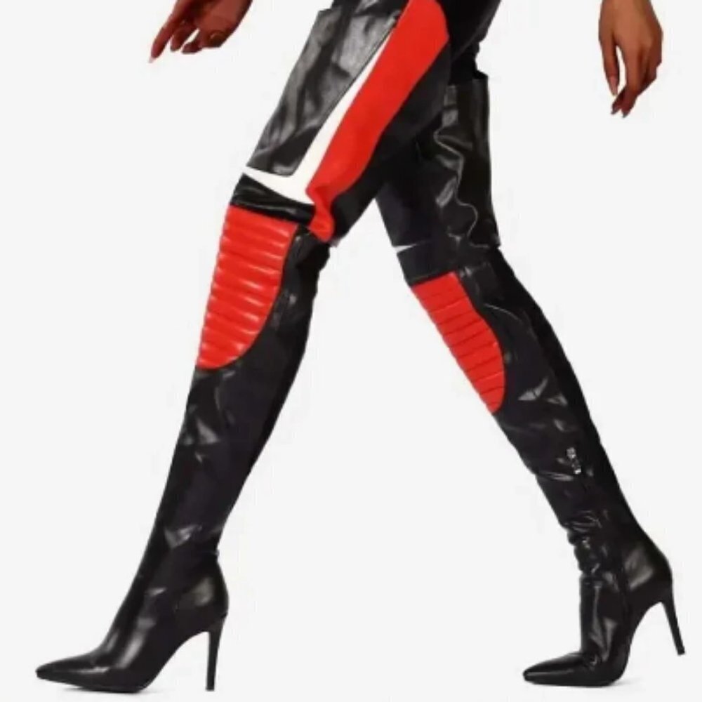 BIKER BABE " The BADDEST BABE Over The Knee Heeled Boots - Red (BRAND NEW !!!!!!